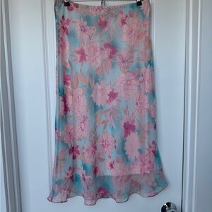 Y2K Mermaid Pink Skirt Watercolor Flowers Fully Lined
